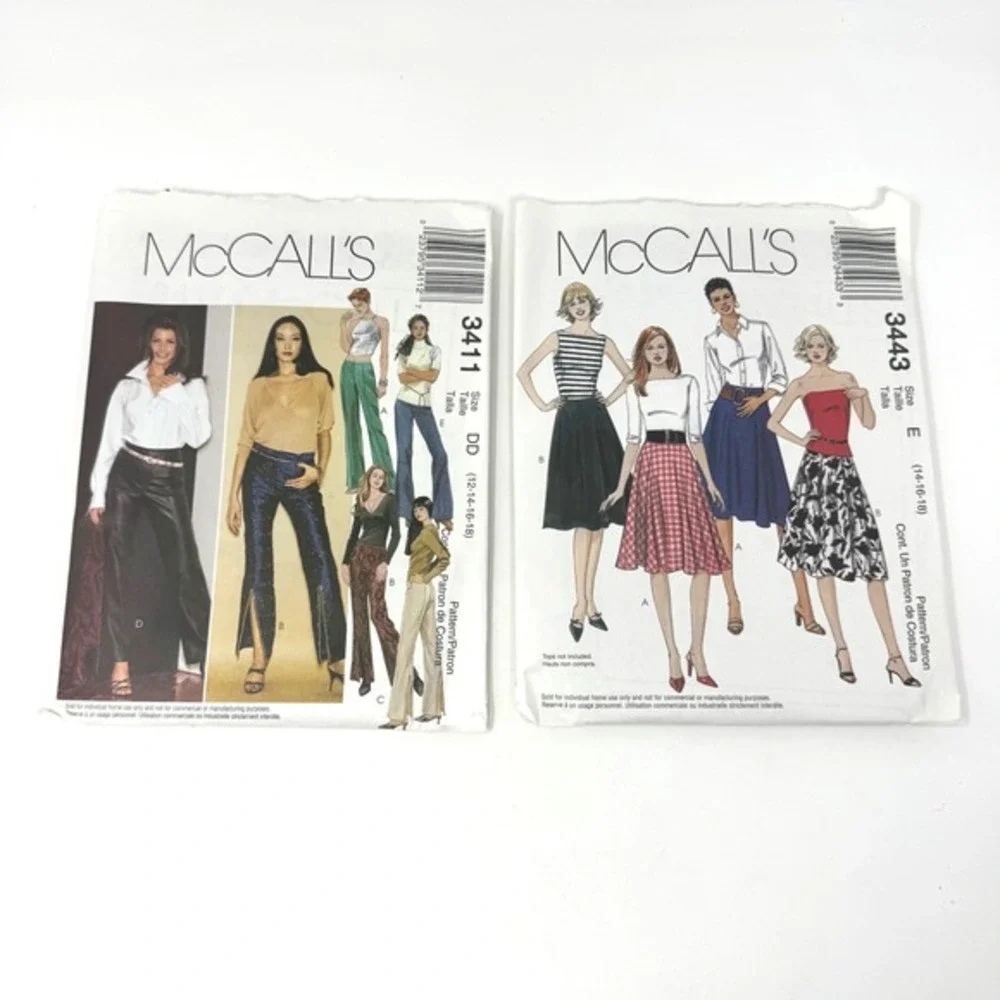 McCall's Sewing Patterns 3411 Pants Shirt & 3443 Skirts Misses Size 12-18 Bundle